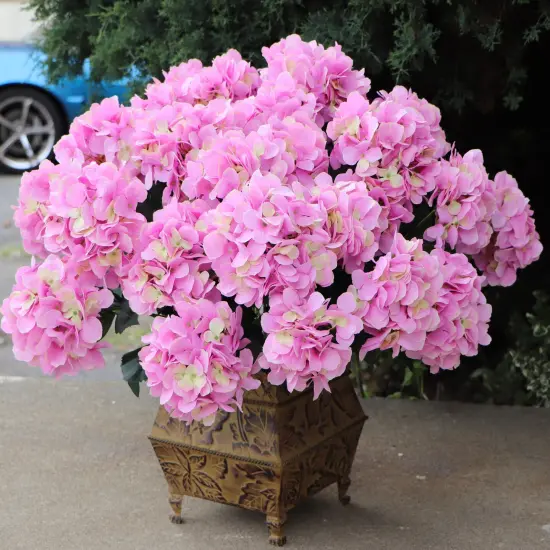 20-Inch UV Pink Hydrangea Bush with 7 Lifelike Silk Flowers for Indoor and Outdoor D&eacute;cor, Floral Home by Artificial Flowers {6}