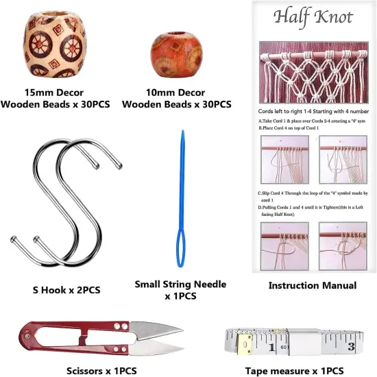 121Pcs Macrame Kit, Macrame Supplies 3Mm X 109Yards Macrame Cord for Macrame Kits for Adults Beginners, with Accessories like 100Pcs Beads and 10Pcs Wooden Rings for Macrame Plant Hanger Kit {4}