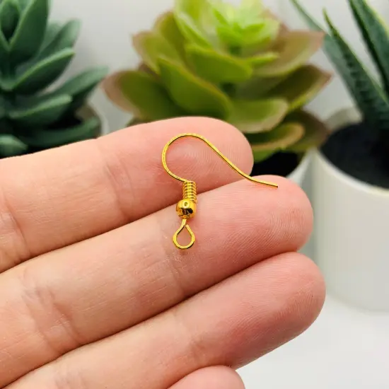 100 or 500 Pieces: Gold Plated Fish Hook Earring Wires with Spring and Ball {4}