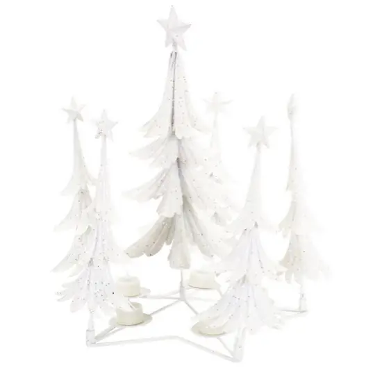 Melrose 21" White Glittered Christmas Tree Tea Light Candle Holder {1}