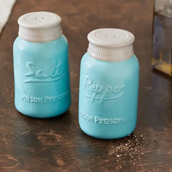 Fox Run Salt and Pepper Shaker Set, Charming Mason Jar Design, Large Capacity, Durable Ceramic Shakers to Season Food {4}