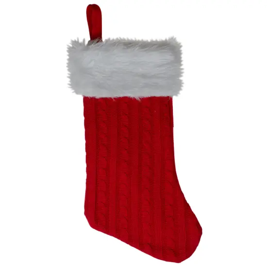 Northlight 19" Red and White Cable Knit Christmas Stocking with Fur Cuff {1}