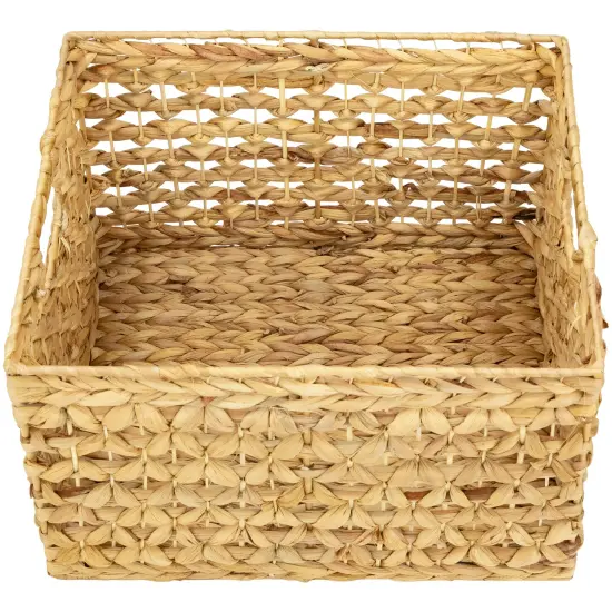 Northlight Set of 3 Diamond Weave Rectangular Water Hyacinth Baskets with Handles 17.75" Beige {4}