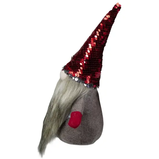 Northlight Gnome with Beard and Flip Sequin Hat Christmas Figure - 9" - Red and Gray {4}