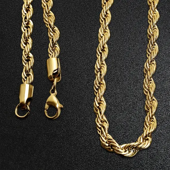Stainless Steel 18K Gold PVD Coated Rope Chain Necklace {6}