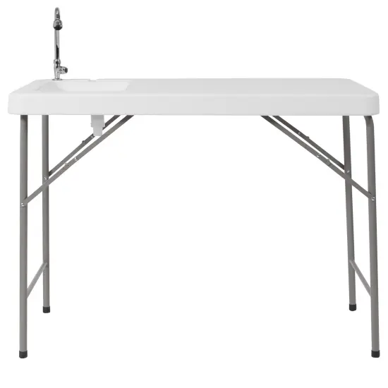 Emma and Oliver 4-Foot Portable Fish Cleaning Table / Outdoor Camping Table and Sink Granite White {2}