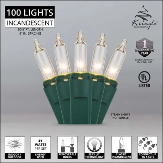 41w 100 Clear Mini Lights with Green Wire in 6-in Spacing {2}