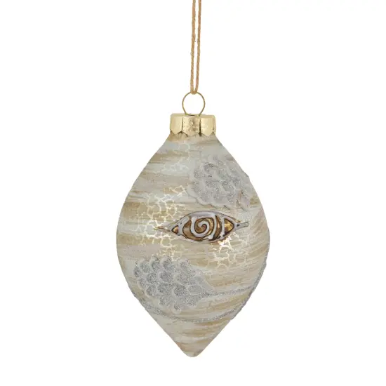 Northlight 5" Birch Wood and Glitter Pine Cones Glass Finial Christmas Ornament White {1}