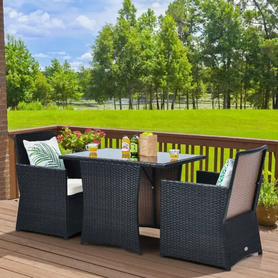 3 Pieces Patio Rattan Furniture Set with Cushion and Sofa Armrest White {6}