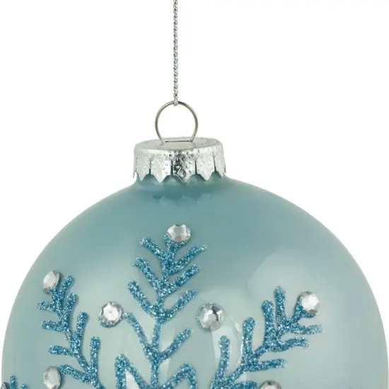 Northlight Glittered and Jeweled Snowflake Christmas Glass Ball Ornaments - 4" - Ice Blue {6}