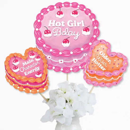Big Dot of Happiness Hot Girl Bday - Vintage Cake Birthday Party Centerpiece Sticks - Table Toppers - Set of 15 {6}