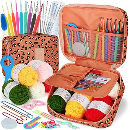 Crochet Kit Beginners Crochet Hook Set with Crochet Yarn, 58PCS Portable Crochet Set with Ergonomic Crochet Hooks, Small Crochet Hooks, Travel Crochet Hook Case Full Knitting Crochet Supplies {2}
