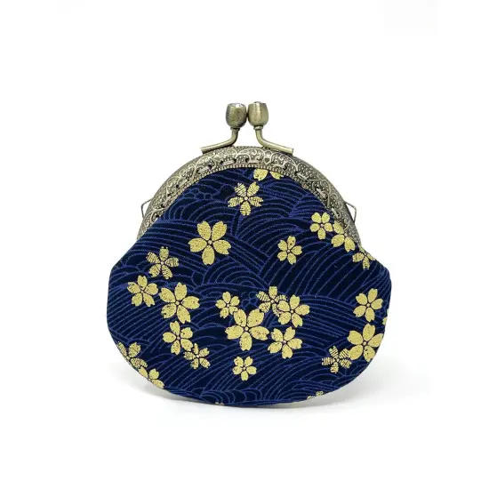 Wrapables Stylish Decorative Coin Purse, Clasp Wallet Navy Blossoms {1}