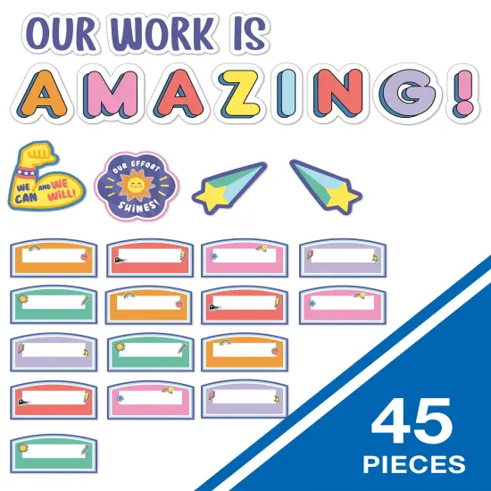 Carson Dellosa Pre-Punched We Stick Together 45-Piece Our Work Is Amazing Bulletin Board Set, Student Work Display Headers, Shooting Stars, Motivational Cutouts for Bulletin Board and More {2}