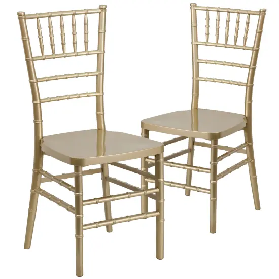 Emma and Oliver 2 Pack PREMIUM Resin Stacking Chiavari Chair Gold {1}