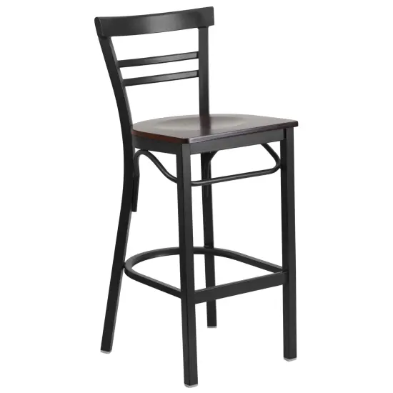 Emma and Oliver Two-Slat Ladder Back Metal Restaurant Dining Barstool Walnut/BlackMetal {1}