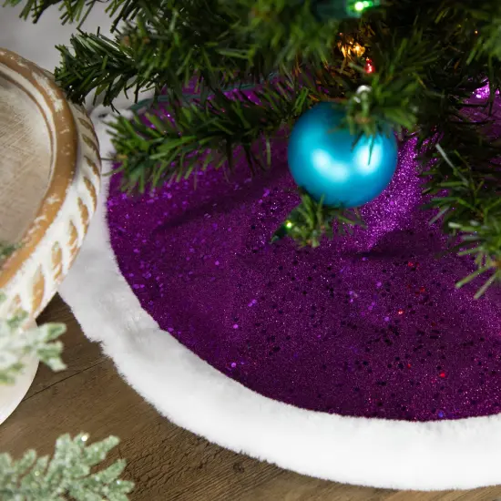 Northlight 20" Magenta Glittered Mini Christmas Tree Skirt with White Fur Trim Purple {1}