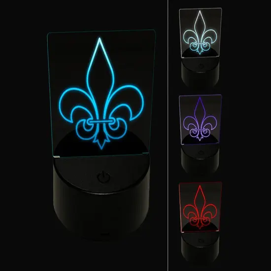 Fleur de Lis Outline 3D Illusion LED Night Light Sign Nightstand Desk Lamp {1}
