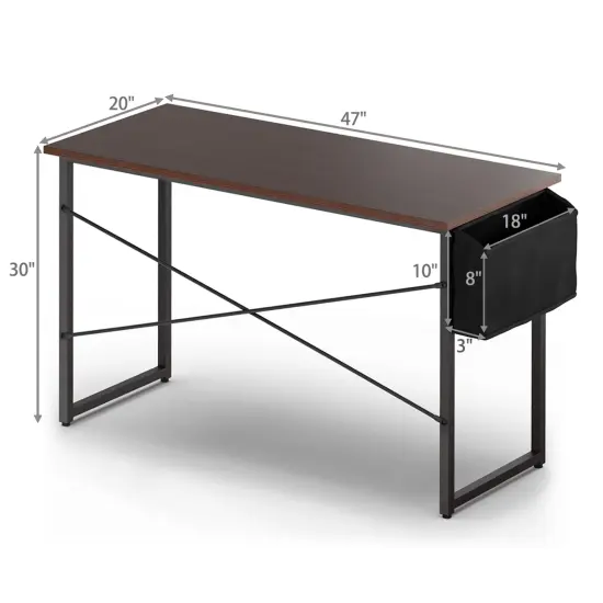 Costway Modern Computer Desk 47'' Study Writing Table w/ Storage Bag Coffee Black/Brown/Coffee {4}