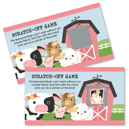 Big Dot of Happiness Girl Farm Animals - Pink Barnyard Baby Shower or Birthday Party Game Scratch Off Cards - 22 Count {1}