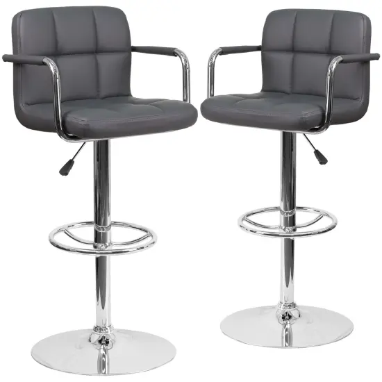 Emma and Oliver Adjustable Bar Stools | Set of 2&nbsp;Counter Height Barstools with Back and Armrest Gray {1}