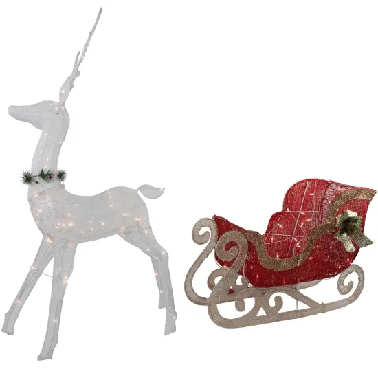 Northlight 51" Lighted White Reindeer with Sleigh Christmas Decoration {6}