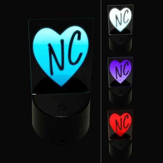 NC North Carolina State in Heart 3D Illusion LED Night Light Sign Nightstand Desk Lamp {1}