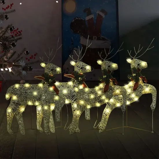 4 pcs Christmas Reindeers with 80 LEDs Gold {1}