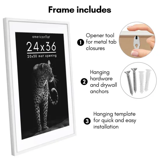 Americanflat Gallery-Style Picture Frame with Mat - Showcase Artwork, Prints, and Photos - Shatter Resistant Glass - Hanging Hardware with Drywall Anchor {4}