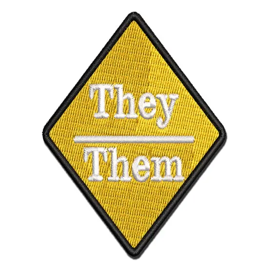 Pronouns They Them Multi-Color Embroidered Iron-On or Hook & Loop Patch Applique {1}