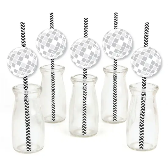 Big Dot of Happiness Disco Ball - Paper Straw Decor - Groovy Hippie Party Striped Decorative Straws - Set of 24 {1}