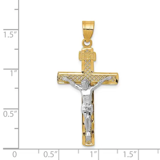 14K Two Tone Gold Diamond Cut Cross Crucifix Pendant Charm Jewelry 42 x 21 mm {4}