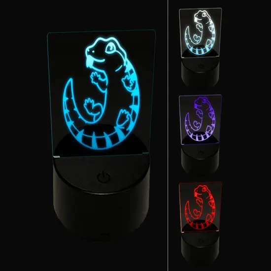 Fat Cute Blue Tongued Skink Lizard Reptile 3D Illusion LED Night Light Sign Nightstand Desk Lamp {1}