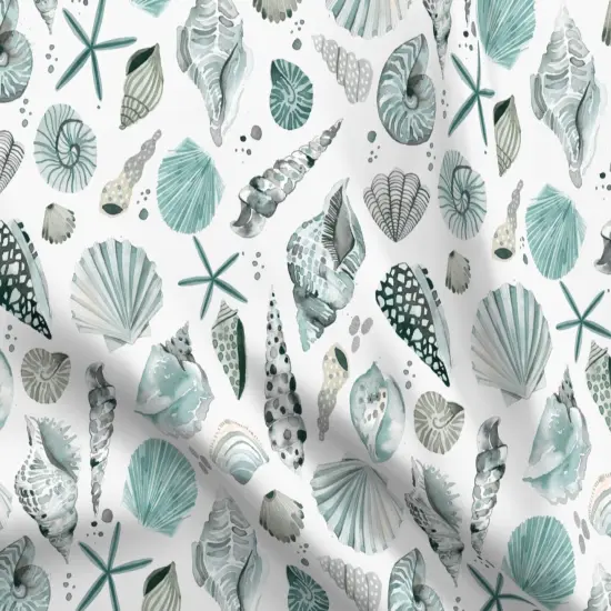 Various Fabrics by the Yard or Fat Quarter Blue Seashells Coastal Watercolor Under The Sea Ocean Beach Custom Printed Fabric by Spoonflower {5}