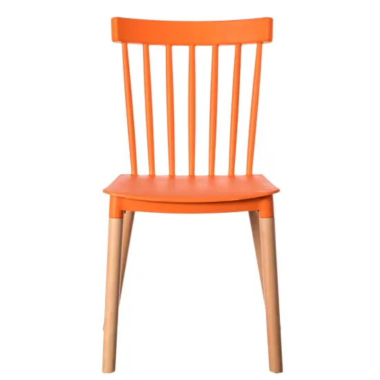 Modern Plastic Dining Chair Windsor Design with Beech Wood Legs Set of 4 Orange {2}