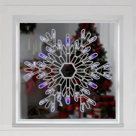 Northlight LED Lighted Snowflake Window Silhouette Christmas Decoration - 16" - Pure White and Blue {3}