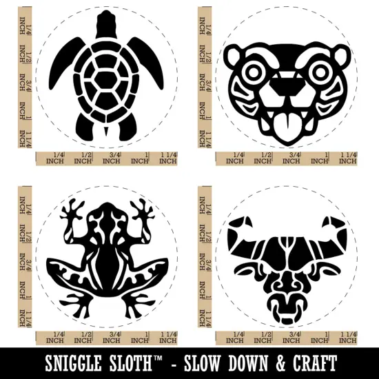 Stylized Tribal Tattoo Animals Bull Frog Turtle Tiger Rubber Stamp Set for Stamping Crafting Planners {1}