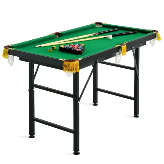 47 Inch Folding Billiard Table with Cues and Brush Chalk Green {3}