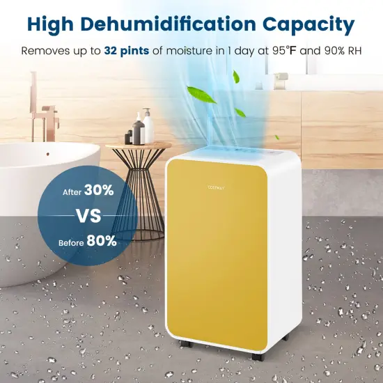 Costway Dehumidifier for Home Basement 32 Pints/Day 3 Modes Portable up to 2500 Sq. Ft Blue/Pink/Yellow {2}