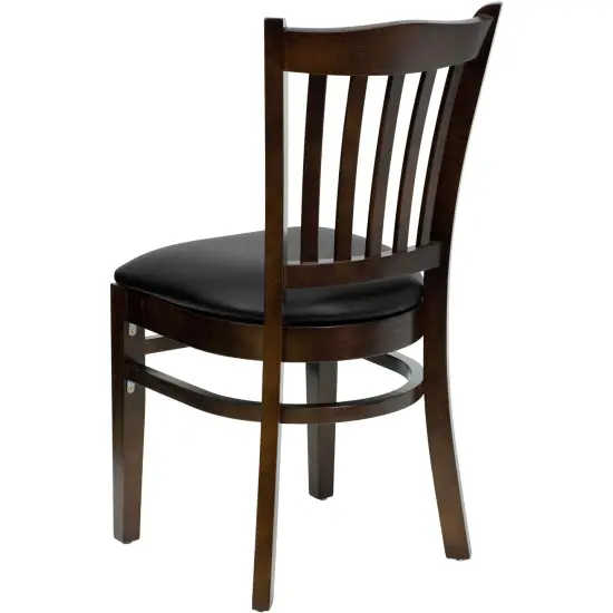 Emma and Oliver 2 Pack Vertical Slat Back Wooden Restaurant Chair BlackVinyl/Mahogany {8}