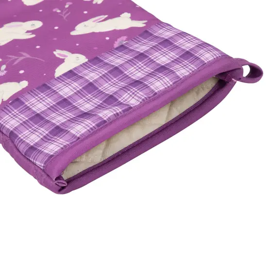 Northlight Hopping Bunnies Plaid Easter Kitchen Oven Mitts - 13.75" - Purple - Set of 2 {6}