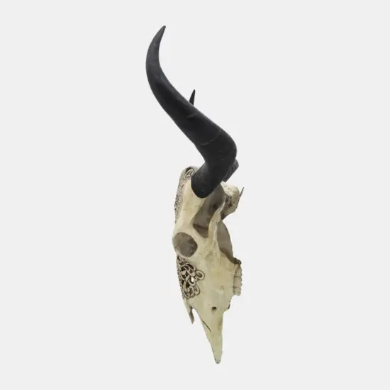 Kingston Living Bull Skull Wall Sculpture - 28" - Off White and Black {7}