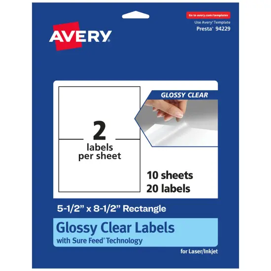 Avery Glossy Clear Rectangle Labels, 5.5" x 8.5" {7}