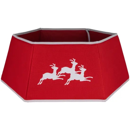 Northlight 26" Red Burlap with Reindeer Hexagonal Christmas Tree Collar {1}