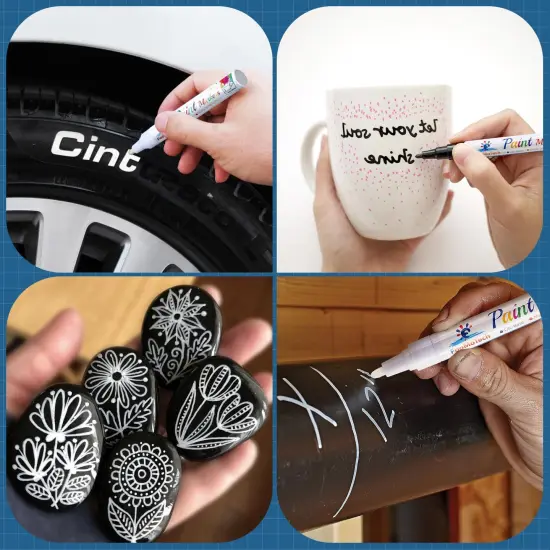 2 Pieces White Paint Pen Paint Markers - Permanent Acrylic Markers , Oil Based, Medium Tip, Quick Dry, Wateproof Paint Markers for Rock, Fabric, Metal, Wood, Plastic, Canvas, Leather, Glass {4}