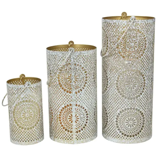 Northlight Set of 3 White and Gold Moroccan Style Pillar Candle Lanterns 10" {6}