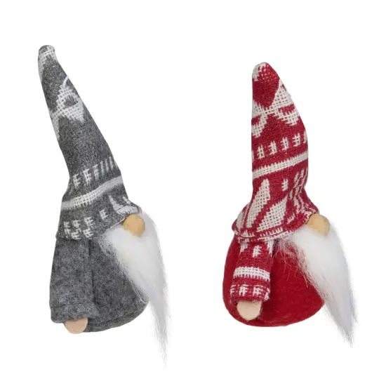 Northlight Santa Gnome Hanging Christmas Ornaments - 4" - Gray and Red - Set of 2 {3}