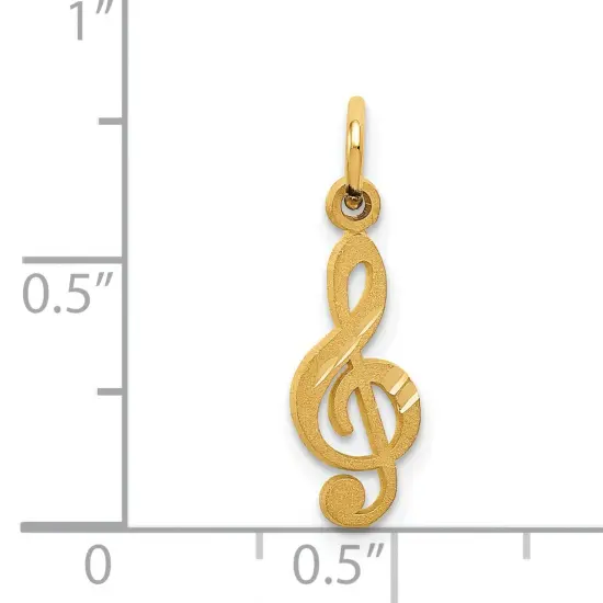 14K Gold Treble Clef Charm Music Note FindingKing Jewerly 20mm x 6mm {4}