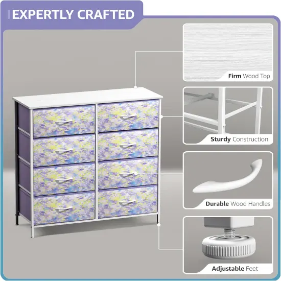 Sorbus Extra Wide Dresser Organizer With 8 Drawers - Large Storage Furniture for Bedroom, Hallway, Living Room, Nursery & Closet Tiedye purple/yellow {5}