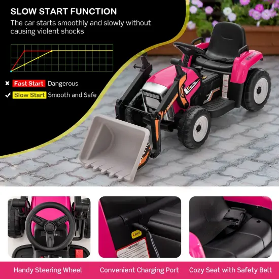 Kids Ride-On Excavator with Manual and Remote Control, LED Lights Pink {3}